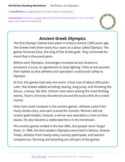 Ancient Greek Olympics (Nonfiction Passage)