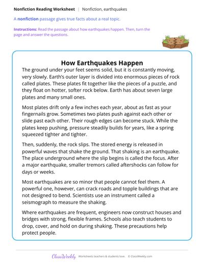 How Earthquakes Happen (Nonfiction Passage)