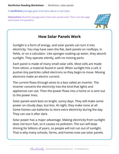 How Solar Panels Work (Nonfiction Passage)