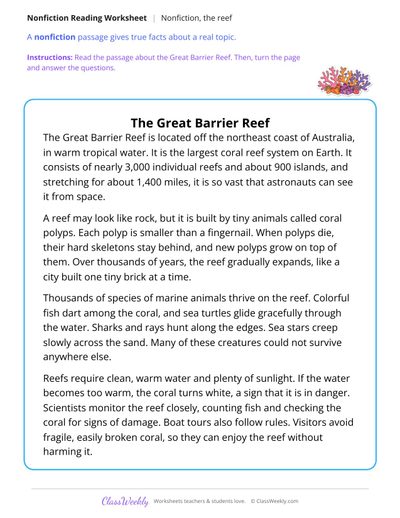 The Great Barrier Reef (Nonfiction Passage)