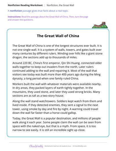 The Great Wall of China (Nonfiction Passage)