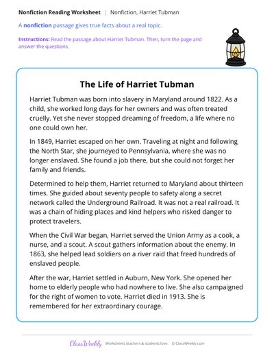 The Life of Harriet Tubman (Nonfiction Passage)