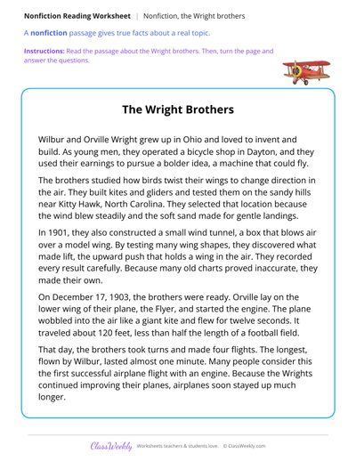 The Wright Brothers (Nonfiction Passage)