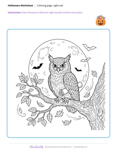 Night Owl Coloring Page - Halloween