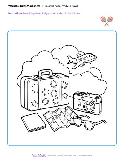 Ready to Travel Coloring Page - Diversity & World Cultures