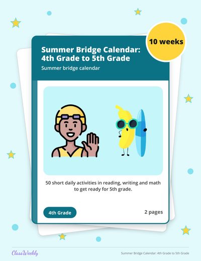 Summer Bridge Calendar: 4th Grade to 5th Grade