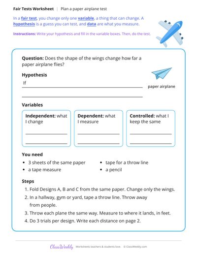 Plan a Fair Test: Paper Airplanes
