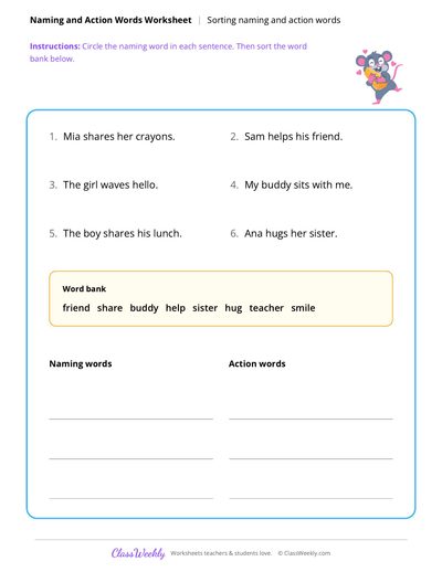 Naming and Action Words - Friendship & Kindness