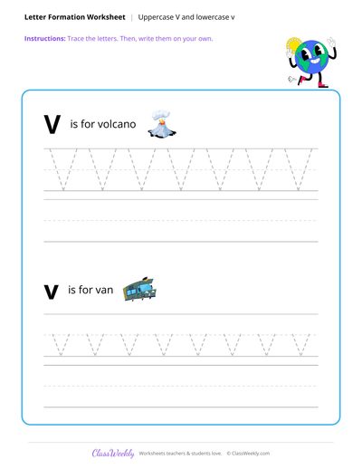 Uppercase V and Lowercase v - Volcanoes & Earthquakes