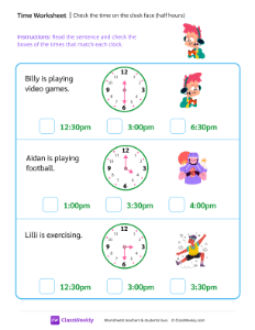 Check the time on the clock face (half hours)