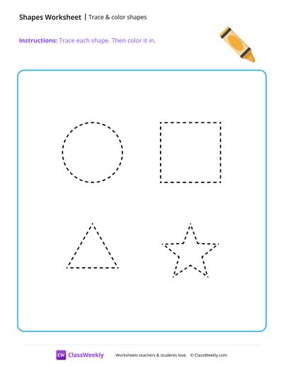 Trace and Color Shapes - Free Kindergarten Math Worksheet