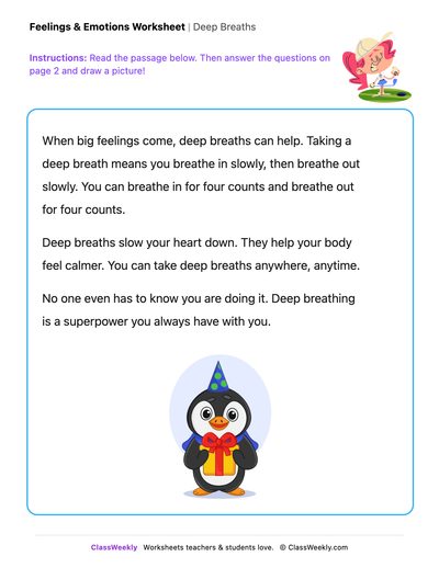 Deep Breaths - Draw & Write Worksheet - Free Kindergarten Reading ...