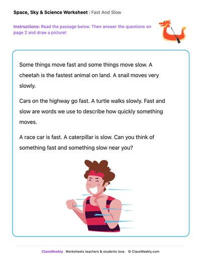 Fast And Slow - Draw & Write Worksheet - Free Kindergarten Reading ...