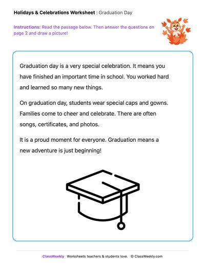 Graduation Day - Draw & Write Worksheet - Free Kindergarten Reading ...