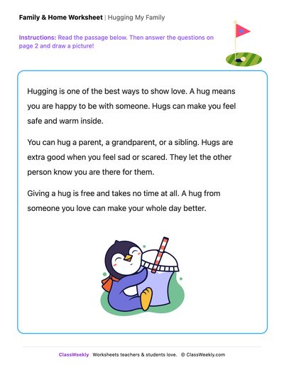 Hugging My Family - Draw & Write Worksheet - Free Kindergarten Reading ...