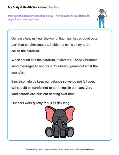 My Ears - Draw & Write Worksheet - Free Kindergarten