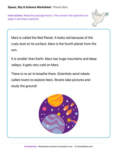Planet Mars - Draw & Write Worksheet - Free Kindergarten Reading ...