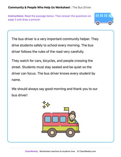The Bus Driver - Draw & Write Worksheet - Free Kindergarten Reading ...