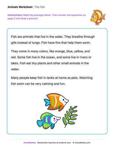 The Fish - Draw & Write Worksheet - Free Kindergarten Reading Worksheet ...
