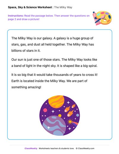 The Milky Way - Draw & Write Worksheet - Free Kindergarten Reading ...