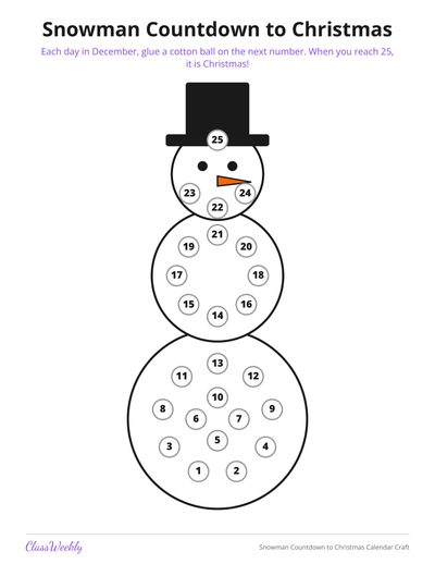 Snowman Countdown to Christmas Calendar Craft