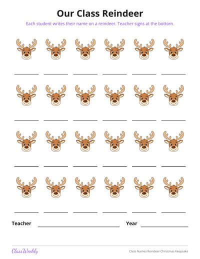 Class Names Reindeer Christmas Keepsake (K-5)
