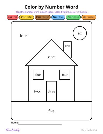 Color by Number Word (Kindergarten)