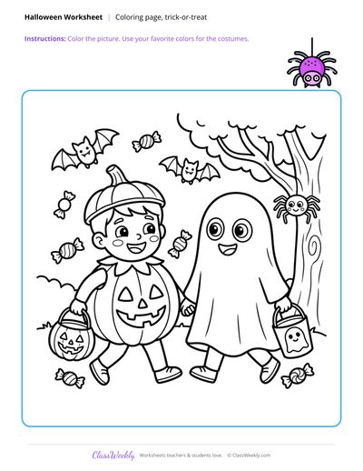 Trick-or-treat Coloring Page - Halloween