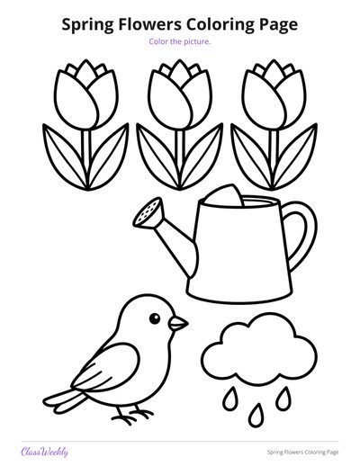 Spring Flowers Coloring Page (Kindergarten)