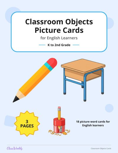 Classroom Objects Picture Cards for English Learners