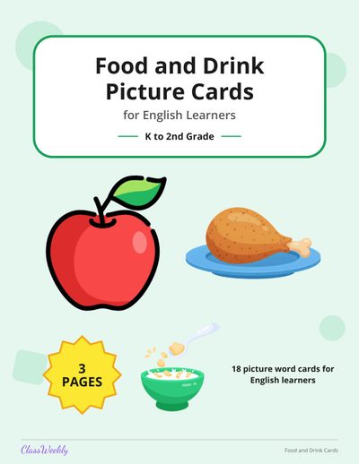 Food and Drink Picture Cards for English Learners