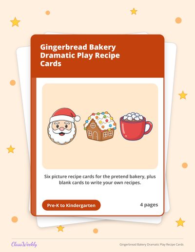 Gingerbread Bakery Dramatic Play Recipe Cards (Pre-K-K)