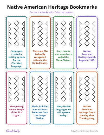 Native American Heritage Bookmarks (K-5)