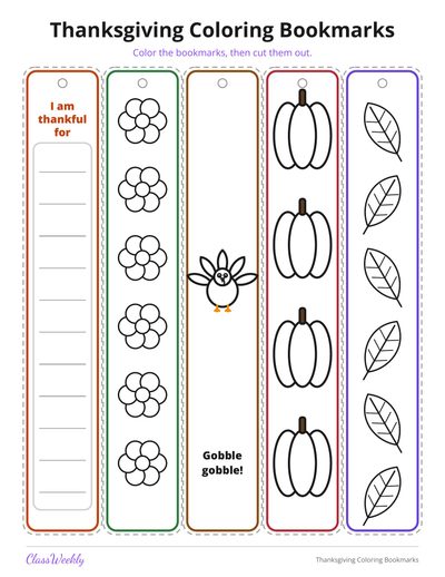 Thanksgiving Coloring Bookmarks (K-5)