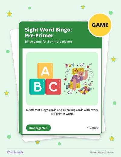 Sight Word Bingo: Pre-Primer