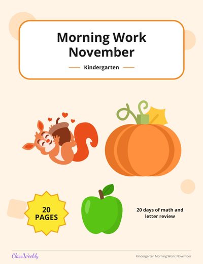 Kindergarten Morning Work: November