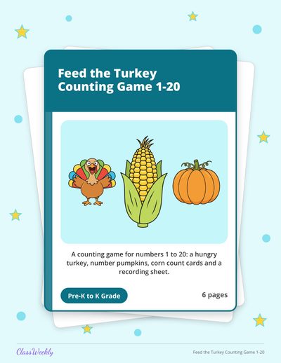 Feed the Turkey Counting Game 1-20