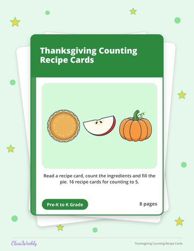 Thanksgiving Counting Recipe Cards