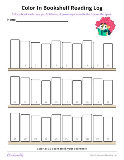 Color In Bookshelf Reading Log (K-2)
