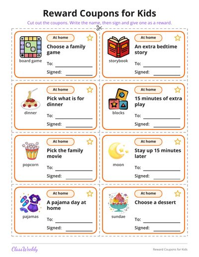 Reward Coupons for Kids