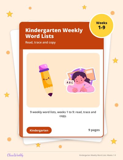 Kindergarten Weekly Word Lists: Weeks 1-9