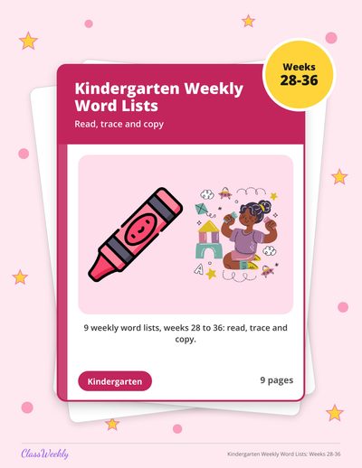 Kindergarten Weekly Word Lists: Weeks 28-36