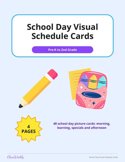 School Day Visual Schedule Cards