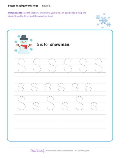 Christmas Letter S Tracing - Free Preschool Worksheet