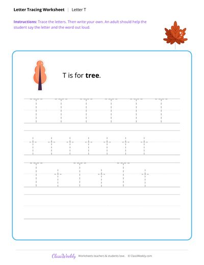 Thanksgiving Letter T Tracing - Free Preschool Worksheet