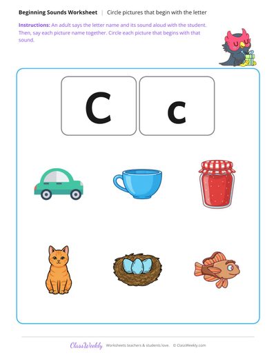 Circle pictures that begin with the letter