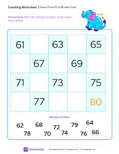 Count from 61 to 80 with hints - Free Kindergarten Math Worksheet ...
