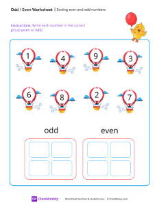 Sorting even and odd numbers (0-10) - Chick - Free Kindergarten Math ...