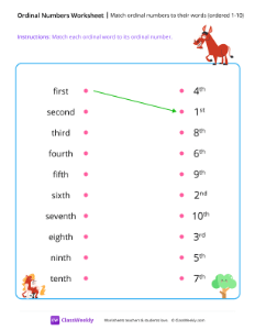 Match ordinal numbers to their words (ordered 1-10)