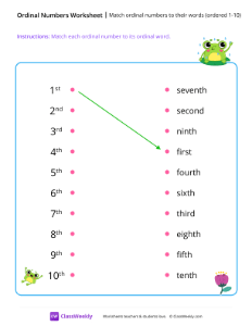 Match ordinal numbers to their words (ordered 1-10)